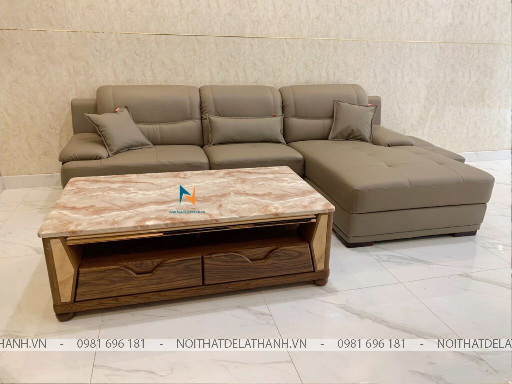 Sofa góc chữ L, khung gỗ tự nhiên, da cleo (có thêm tùy chọn da Hàn Quốc hoặc da Ý), kích thước 2m2 x 1m7