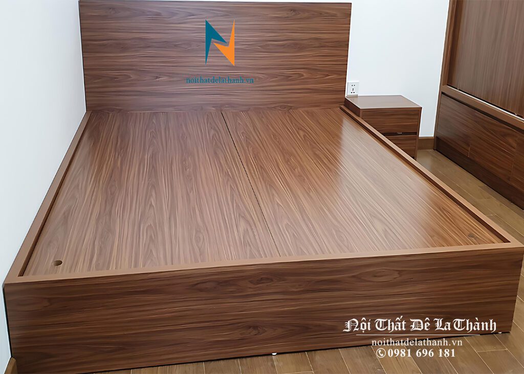 Giường ngủ 1m6 gỗ công nghiệp mdf, phân khúc giá rẻ, màu vân gỗ nâu đỏ rất đẹp, kích thước 1m6x2m