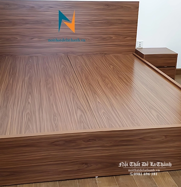 Giường ngủ 1m6 gỗ công nghiệp mdf, phân khúc giá rẻ, màu vân gỗ nâu đỏ rất đẹp, kích thước 1m6x2m