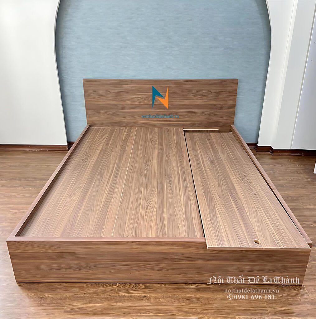 Giường gỗ mdf phong cách hiện đại, 1m6x2m, mầu gỗ nâu sang trọng