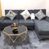 Bộ sofa góc chữ L chất liệu khung gỗ tự nhiên, mút cao cấp, bọc nỉ nhập khẩu màu đen, kích thước 2m4x1m6 đi kèm 3 gối và 1 đôn thích hợp cho việc sử dụng trong các không gian phòng khách nhà phố