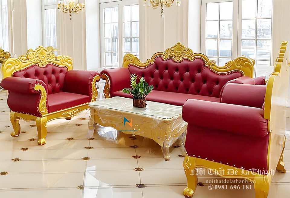 Bộ bàn ghế sofa tân cổ điển giá rẻ gồm 1 văng dài, 2 ghế đơn, 1 bàn trà, rất dễ setup với nhiều không gian khác nhau