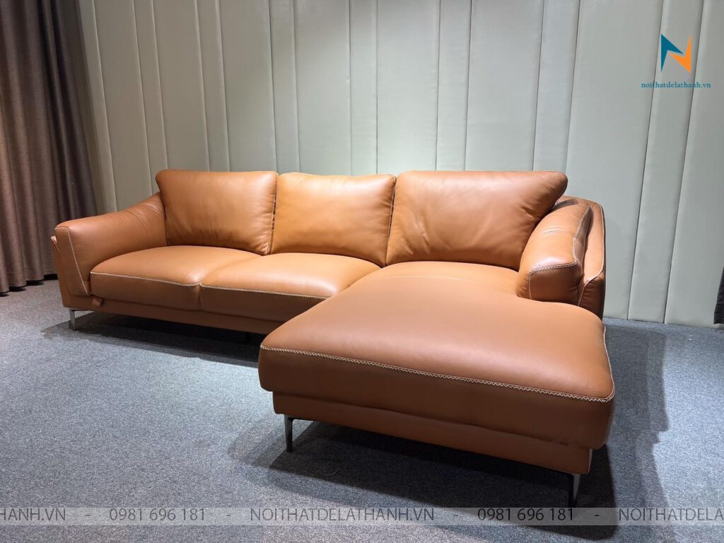 Bộ ghế sofa da bò Ý, khung sồi, mút Nhật, kích thước 2m6x1m7, phân khúc cao cấp