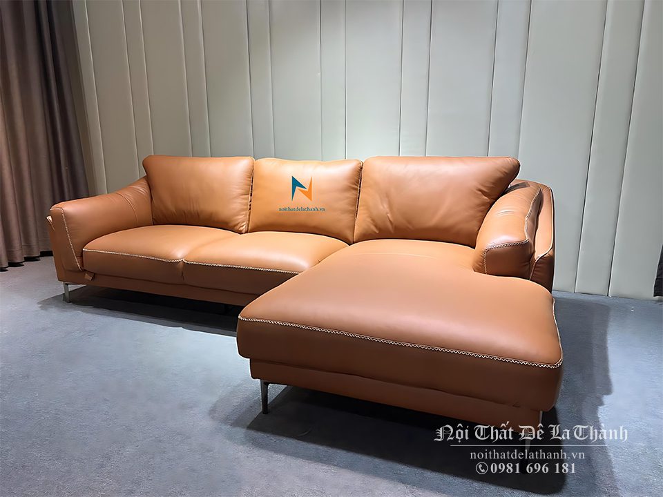 Bộ ghế sofa da bò Ý, khung sồi, mút Nhật, kích thước 2m6x1m7, phân khúc cao cấp