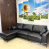Bộ sofa da góc chữ L, da bò thật, có 3 tựa, màu đen rất sang trọng