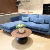 Bộ sofa góc chữ L bọc nỉ màu xanh dương, kích thước 2m2x1m5, khung gỗ tự nhiên, chân gỗ sồi, phong cách hiện đại