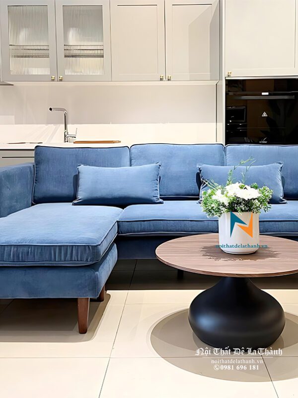 Bộ sofa nỉ góc dễ dàng kết hợp với 1 chiếc bàn trà tròn hoặc chữ nhật