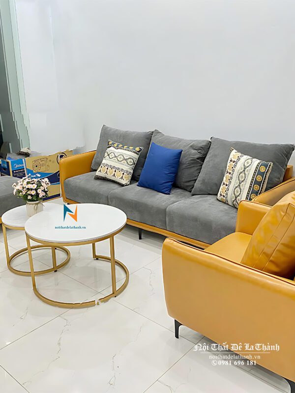 Bộ salon nỉ phòng khách gồm 1 văng dài, 1 ghế đơn và 1 cục thông minh