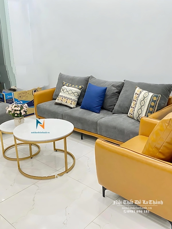Bộ salon nỉ phòng khách gồm 1 văng dài, 1 ghế đơn và 1 cục thông minh