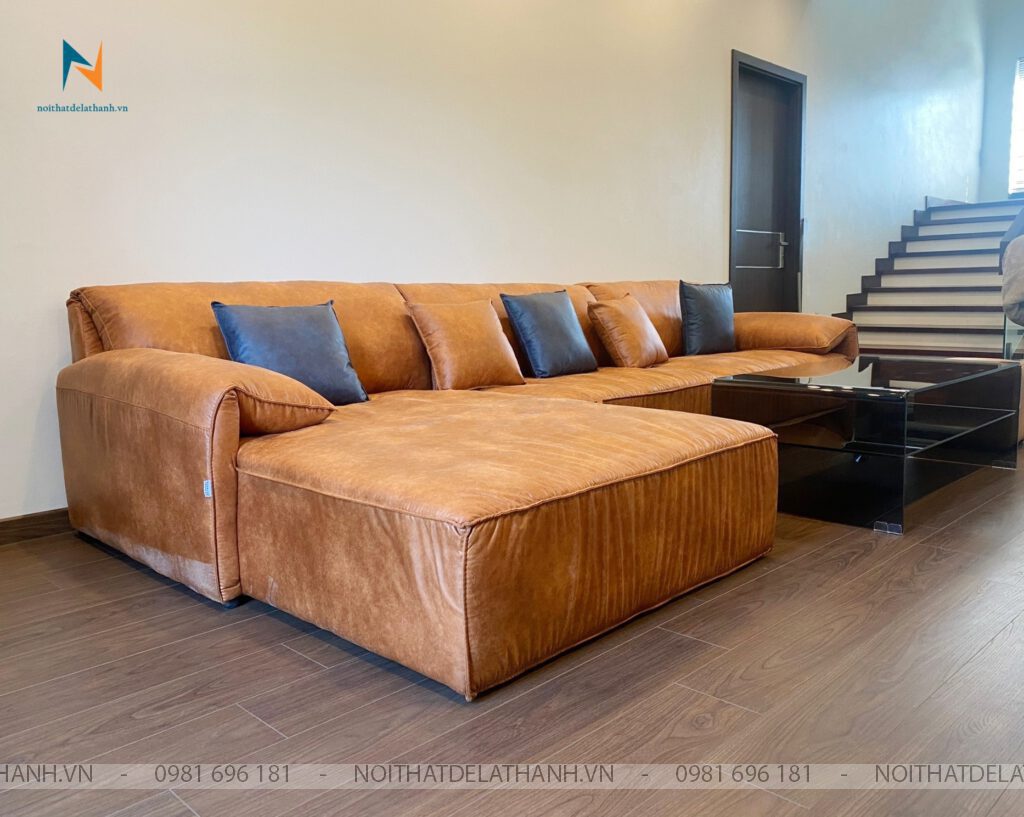 Bộ sofa da bò Ý chữ L dài 2m7 dành cho biệt thự và các không gian sang trọng