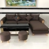 Bộ sofa góc chữ L khung gỗ tự nhiên, bọc nỉ màu hạt dẻ, kích thước 2m6x1m7, có 3 tựa, tay gỗ sồi tạo điểm nhấn đẹp mắt