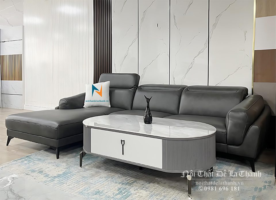 Bộ sofa da góc màu hạt dẻ rất đẹp, góc chữ L bên trái sofa, thiết kế tựa gật gù, kích thước 2m6x1m7