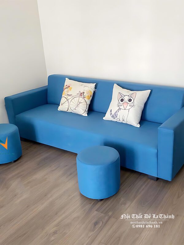 Sofa mini giá rẻ dành cho phòng trọ, căn hộ mini, bọc nỉ màu xanh dương, kích thước 1m6x70cm, dành cho 2 người ngồi