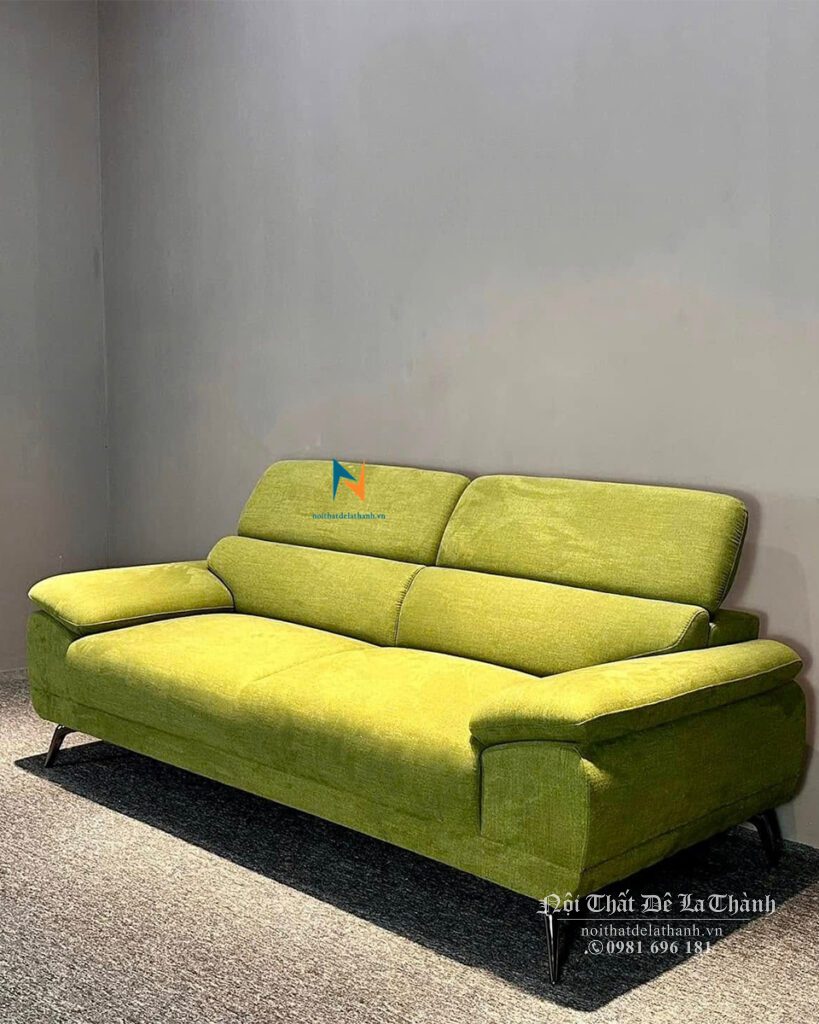 Ghế sofa văng nỉ màu xanh cốm dài 2m, khung gỗ tự nhiên, thiết kế theo phong cách sofa perry