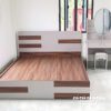 Giường gỗ công nghiệp hiện đại 1m8x2m màu óc chó pha màu vải rất đẹp mắt