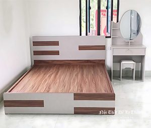 Giường gỗ công nghiệp hiện đại 1m8x2m màu óc chó pha màu vải rất đẹp mắt
