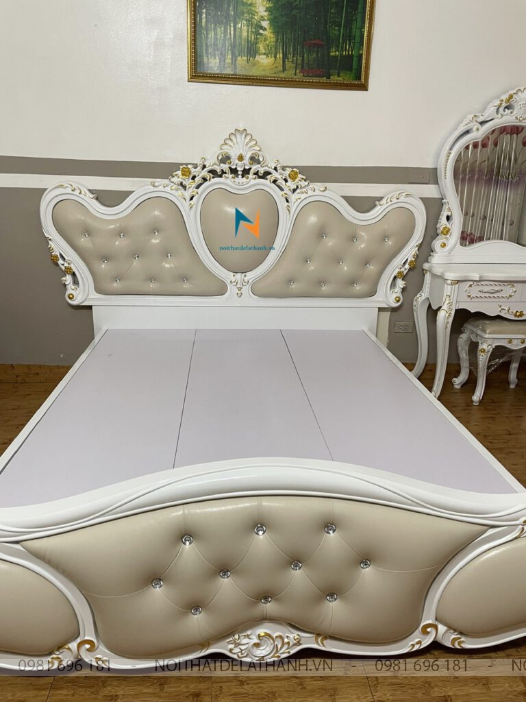 Chiếc giường ngủ tân cổ điển 1m6x2m phôi nhập khẩu dùng cho nhà nghỉ, khách sạn