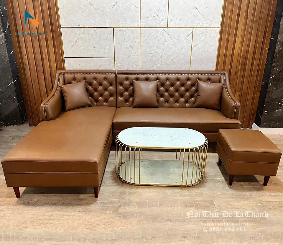 Bộ sofa góc chữ L chất liệu da, kích thước 2m8 x 1m7