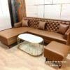 Bộ sofa da chữ L, kích thước 2m8x1m7, khung gỗ tự nhiên rất chắc chắn, rất thích hợp khi đi với một chiếc bàn trà hình oval hoặc hình chữ nhật