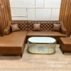 Bộ sofa da chữ L, kích thước 2m8x1m7, khung gỗ tự nhiên rất chắc chắn, rất thích hợp khi đi với một chiếc bàn trà hình oval hoặc hình chữ nhật