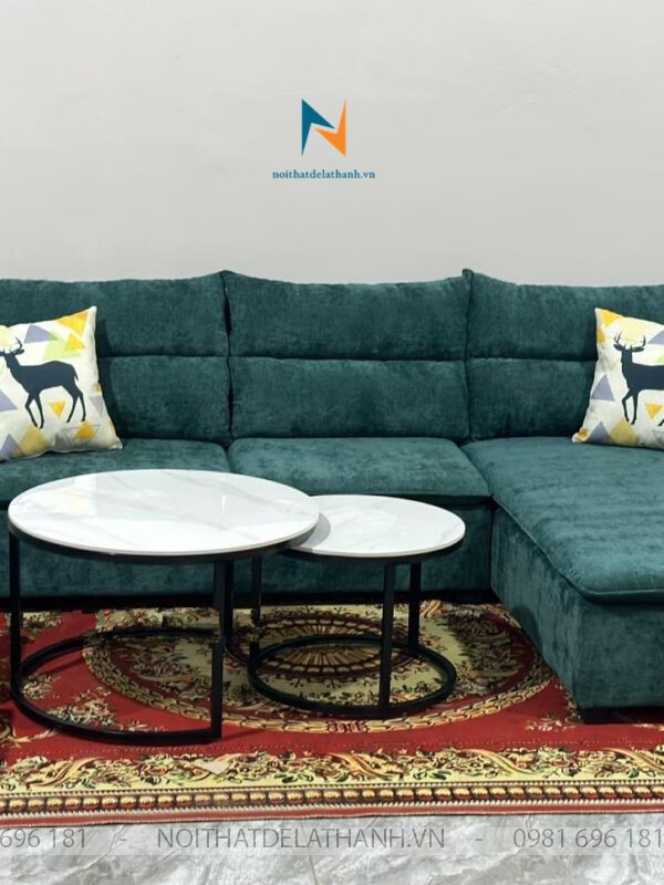 Bộ sofa góc chữ L hiện đại bọc vải nhung, kích thước 2m4x1m6x80cm với tay gỗ sồi đẹp nổi bật