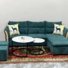 Bộ sofa góc chữ L hiện đại bọc vải nhung, kích thước 2m4x1m6x80cm với tay gỗ sồi đẹp nổi bật