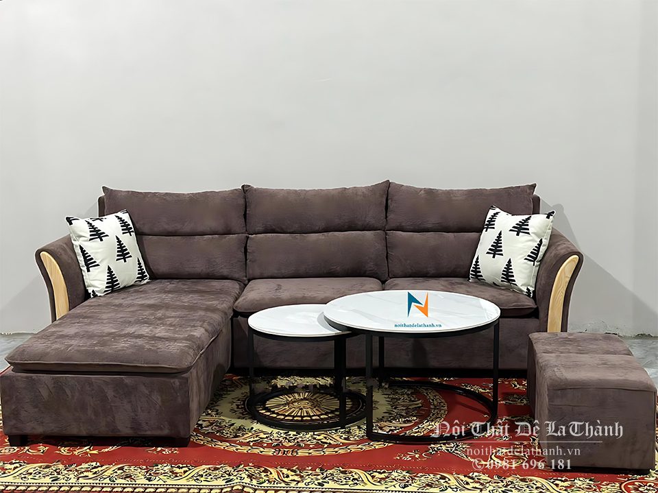 Bộ sofa góc chữ L màu hạt dẻ sản xuất bởi Nội Thất Đê La Thành