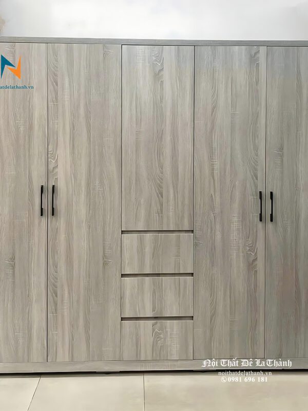 Tủ quần áo gỗ công nghiệp hiện đại, kích thước 2mx2m, màu xám