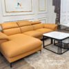 Bộ bàn ghế sofa da phòng khách chữ L, màu da bò, tựa gật gù. Kích thước: 2m60 X 1m70. Khung: xoan đào. Mút Malaysia cao cấp. Da: da cleo