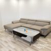 Sofa da góc chữ L, thiết kế theo phong cách sofa Perry với tựa gật gù, tay bo cong để có thể gối đầu, màu ghi xám, kích thước 2m6x1m7