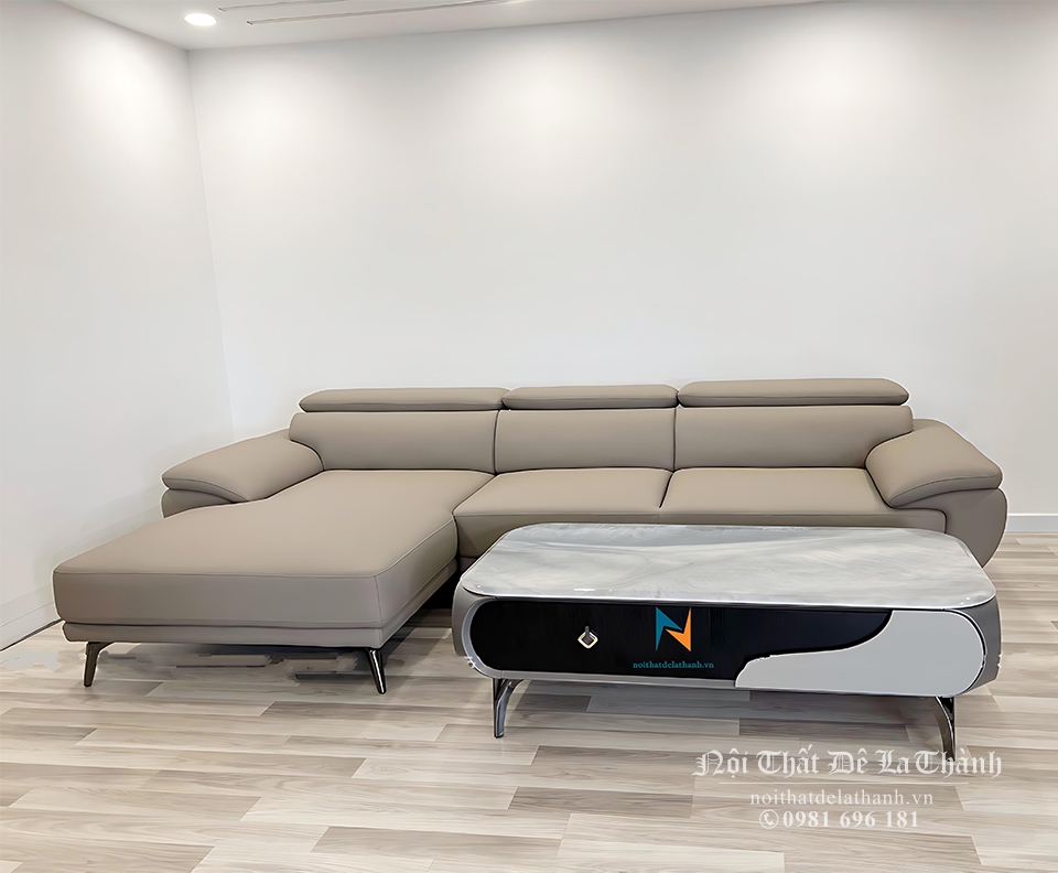 Bộ sofa góc chữ L thích hợp khi đi kèm với chiếc bàn hình chữ nhật, tạo thành 1 combo đẹp mắt