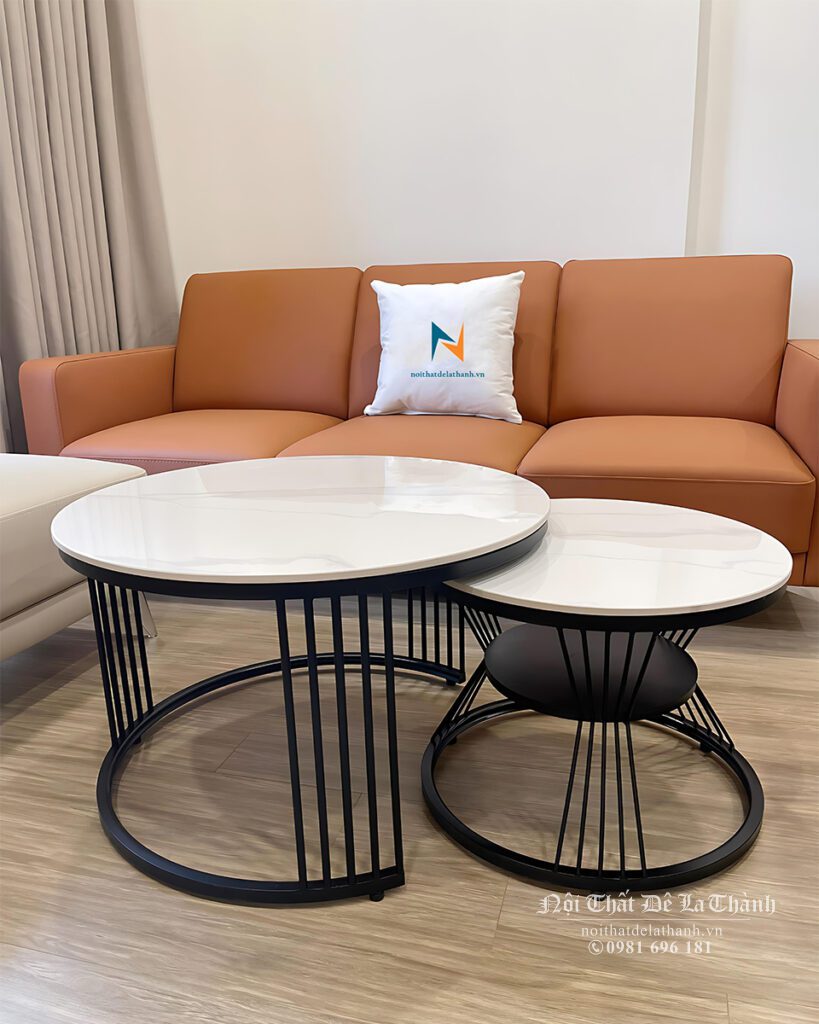 Bàn trà cặp chân sắt, mặt đá, giá rẻ, dễ sở hữu