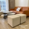 Bộ sofa sa lông da gồm 1 văng dài 2m màu da bò, cục thông minh 90cm, 2 đôn nhỏ 40cm màu sữa