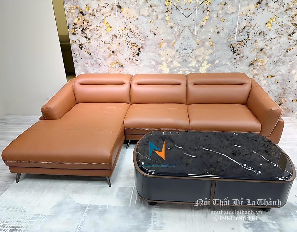 Văng da góc chữ L thiết kế để có thể nằm xem phim một cách thoải mái