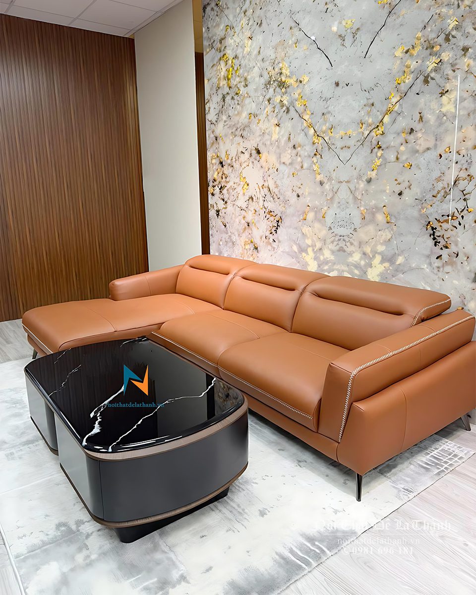 Sofa da microfiber phong cách hiện đại, tựa gật gù tiện lợi, kích thước 2m8x1m7