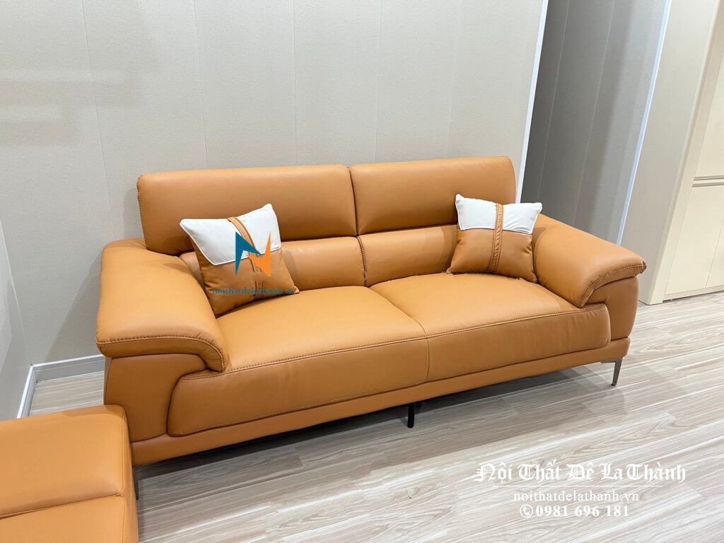 Văng sofa da hiện đại đi kèm 2 gối và 2 đôn