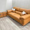 Văng sofa da hiện đại đi kèm 2 gối và 2 đôn