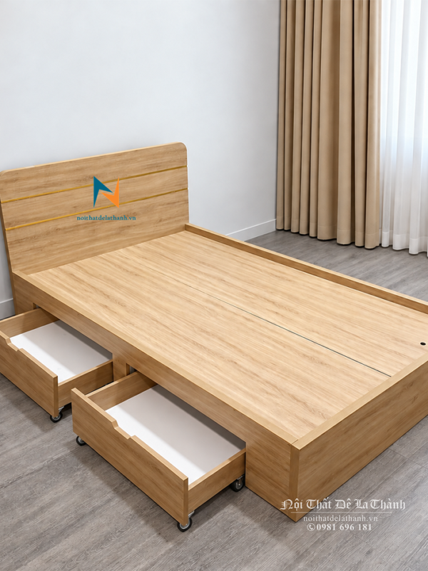 Chiếc giường gỗ công nghiệp 1m2 có 2 ngăn kéo tiện dụng