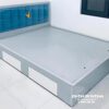 Ảnh thực tế giường ngủ gỗ công nghiệp 1m6, đầu bọc nệm màu xanh