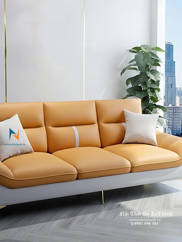 Văng sofa da thiết kế theo phong cách Dorian hiện đại, dài 2m2, phù hợp với các phòng khách có không gian vừa và nhỏ