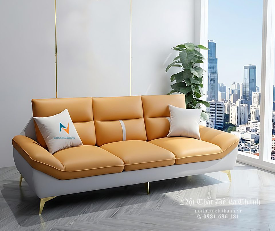 Văng sofa da thiết kế theo phong cách Dorian hiện đại, dài 2m2, phù hợp với các phòng khách có không gian vừa và nhỏ