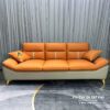Sofa văng da hiện đại, 2m20cm x 90cm, màu ginger pha màu ghi xám, chân inox. Chất liệu: khung xoan đào, mút Malaysia cao cấp, da cleo
