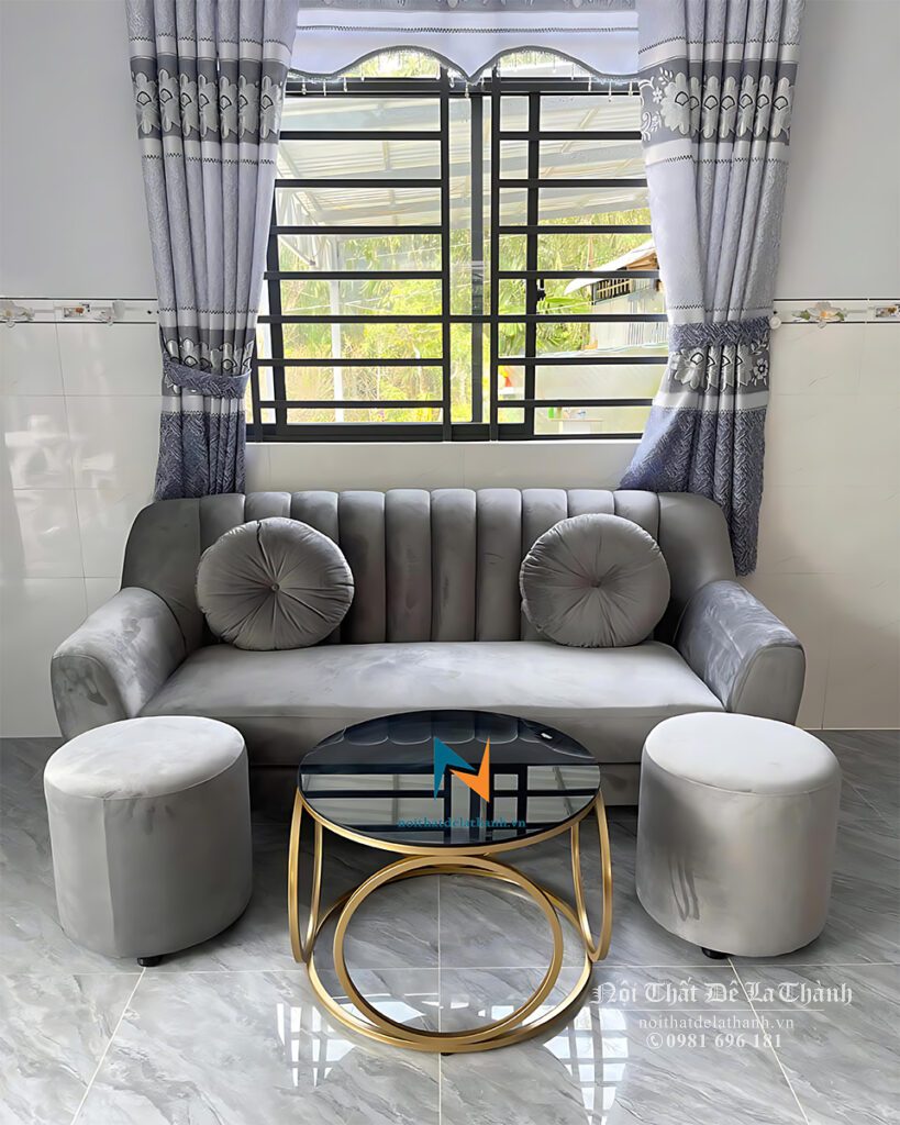 Văng 2 tựa dài 1m8 màu lông chuột dành cho không gian phòng khách nhỏ