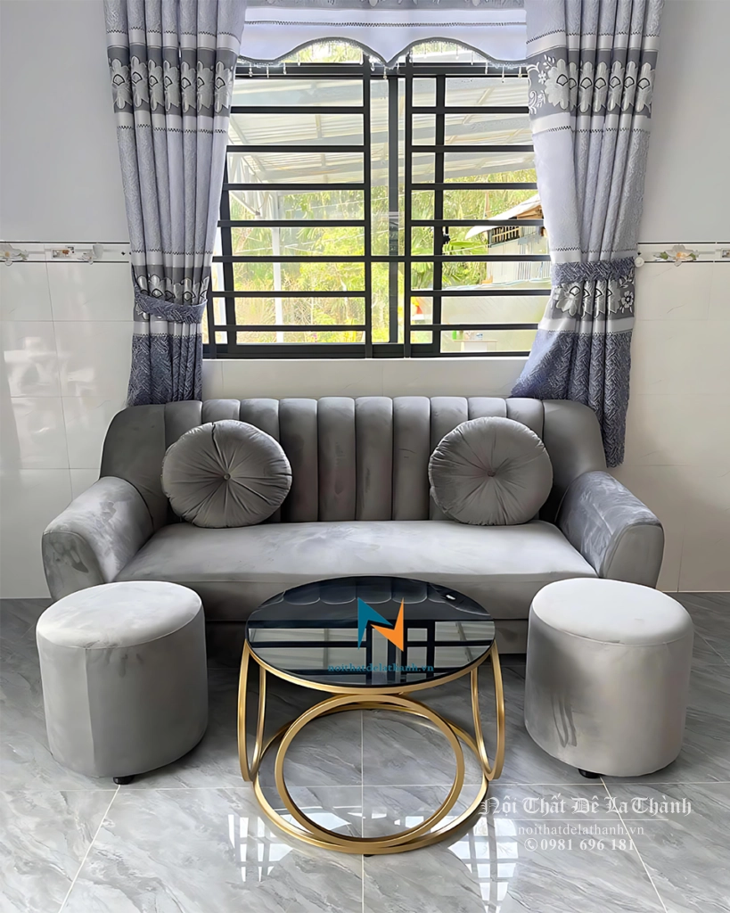 Văng 2 tựa dài 1m8 màu lông chuột dành cho không gian phòng khách nhỏ