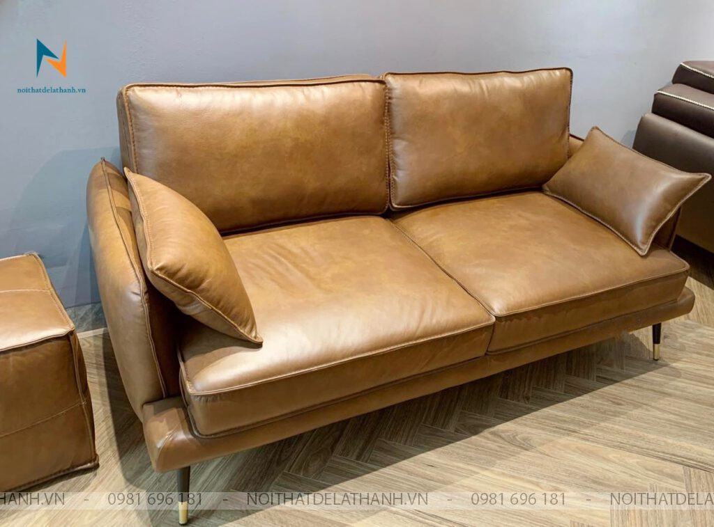Văng sofa da bò Ý màu nâu
