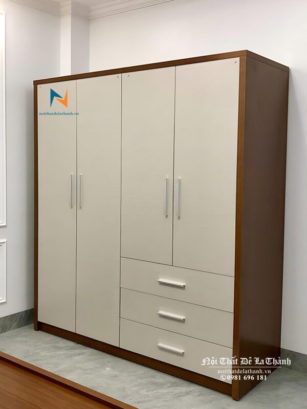 Tủ áo 1m6x2m, phong cách hiện đại, màu nâu đỏ pha cánh màu ghi