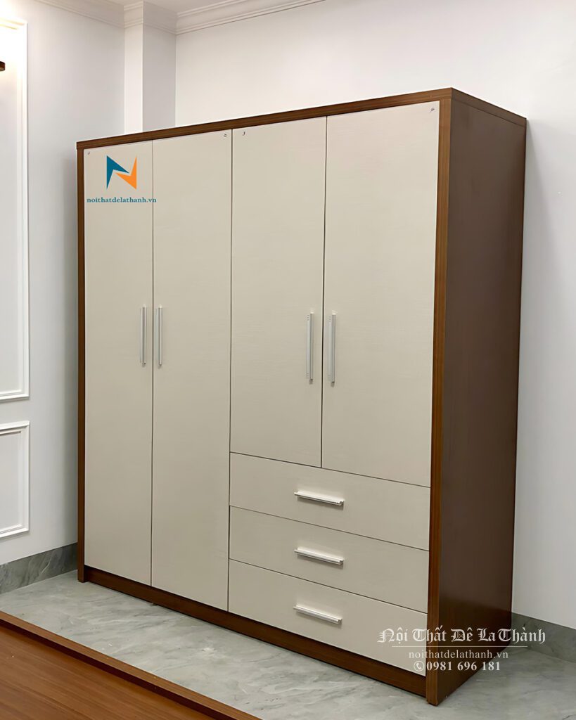 Tủ áo 1m6x2m, phong cách hiện đại, màu nâu đỏ pha cánh màu ghi