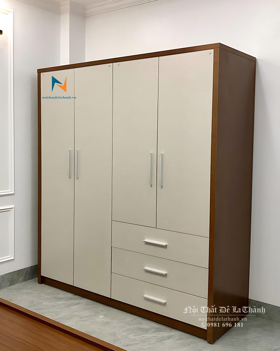 Tủ áo 1m6x2m, phong cách hiện đại, màu nâu đỏ pha cánh màu ghi