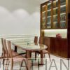 Bàn Ghế Ăn Gỗ Sồi Hiện Đại Cao Cấp có thiết kế độc đáo với chiếc chân chữ W, 6 ghế bọc da lịch lãm