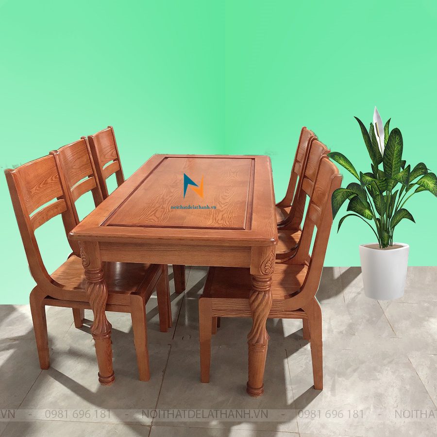 Bộ bàn ăn gia đình 6 ghế chất liệu gỗ sồi Nga với điểm nhấn là 4 chân chạm trổ tinh xảo, 6 ghế cong nhìn rất đẹp mắt, tổng thể như một tác phẩm nghệ thuật làm nổi bật không gian phòng ăn